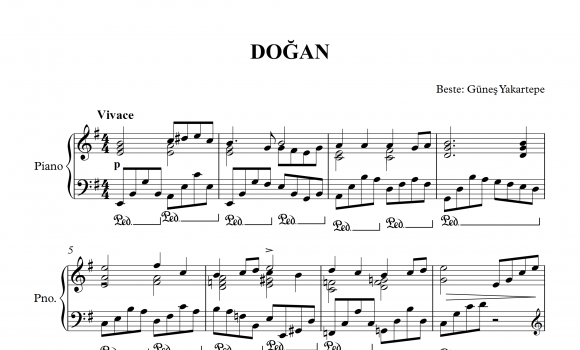 Doğan Piyano Notaları Sayfa 1 Beste Güneş Yakartepe Manşet