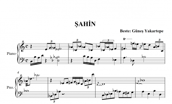 Ahin Piyano Notaları 1. Sayfa Beste Güneş Yakartepe Manşet